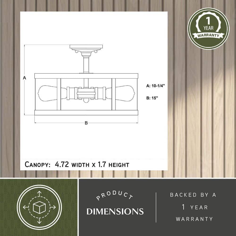 VAXCEL Akron 15-in W Bronze Farmhouse Round Cage Semi Flush Mount Ceiling Light
