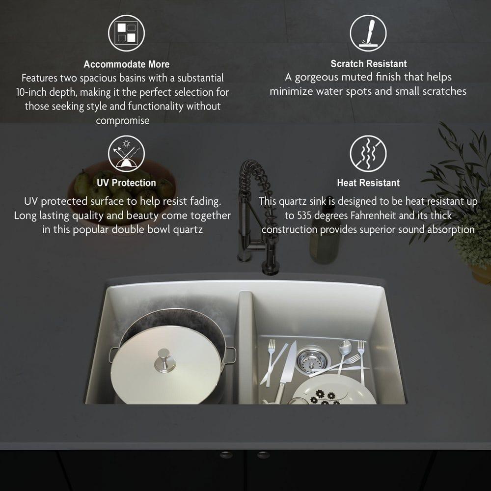 Double Bowl 33" X 19" Quartz Undermount 50/50 Kitchen Sink
