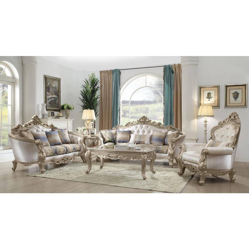 HomeStock End Table W/Marble Top, Marble & Baroque Bliss White