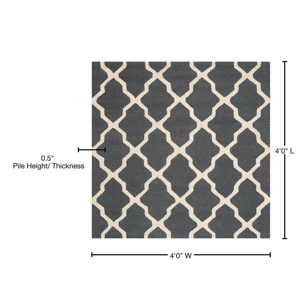 SAFAVIEH Cambridge Liam Geometric Wool Area Rug, Dark Grey/Ivory, 4' x 4' Square
