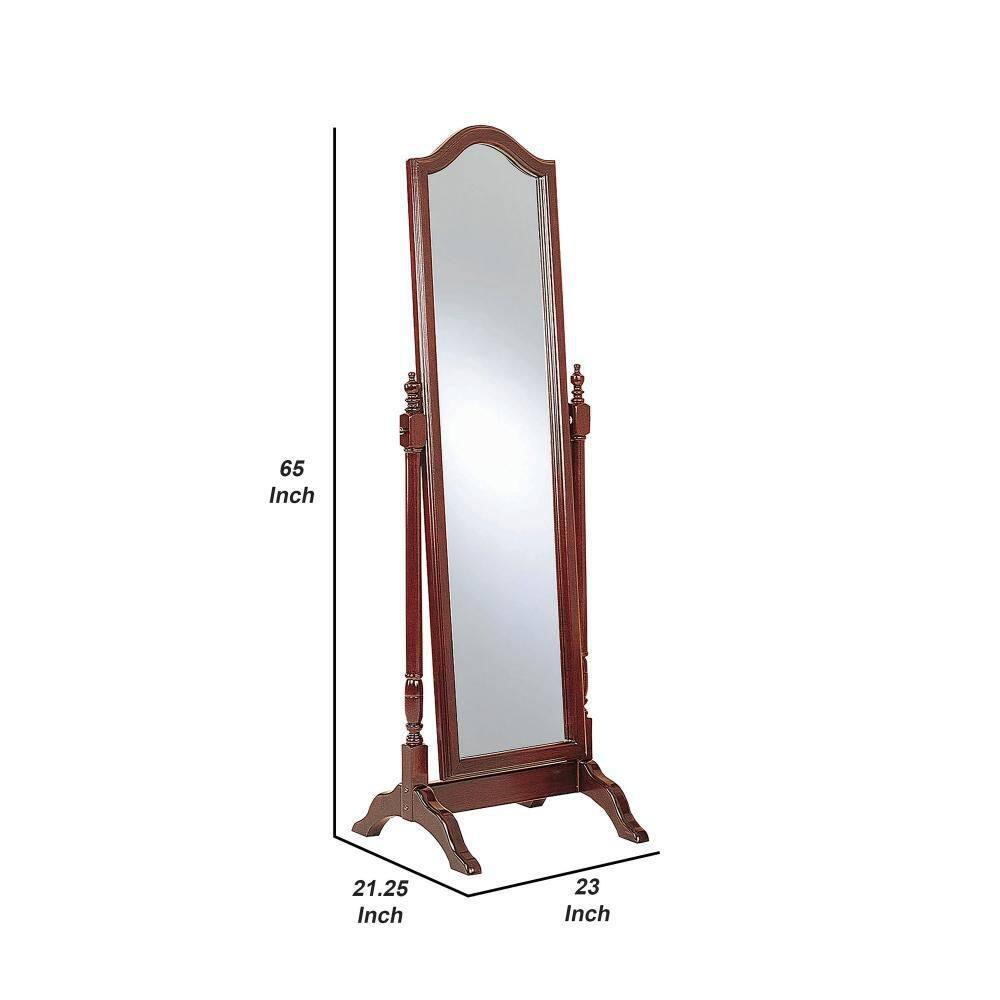 Standing Cheval Mirror with Wooden Frame Turned Posts Brown - Saltoro Sherpi