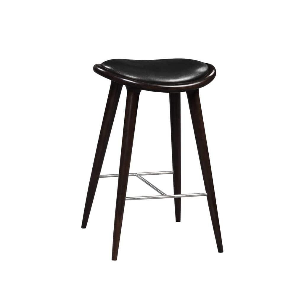 Lucio Oval Backless Wood Barstool Black/Cappuccino - Boraam: Rubberwood Frame, Faux Leather, Metal Footrest