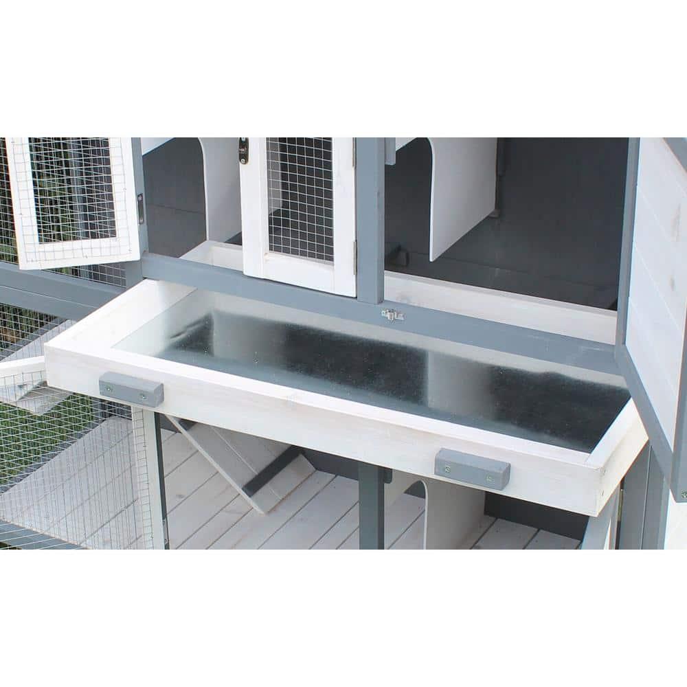Hanover Outdoor Wooden 2-Story Rabbit Hutch with 2 Ramps, Wire Mesh Run and Removable Tray 4 Ft. W x 1.6 Ft. D x 3.4 Ft. H
