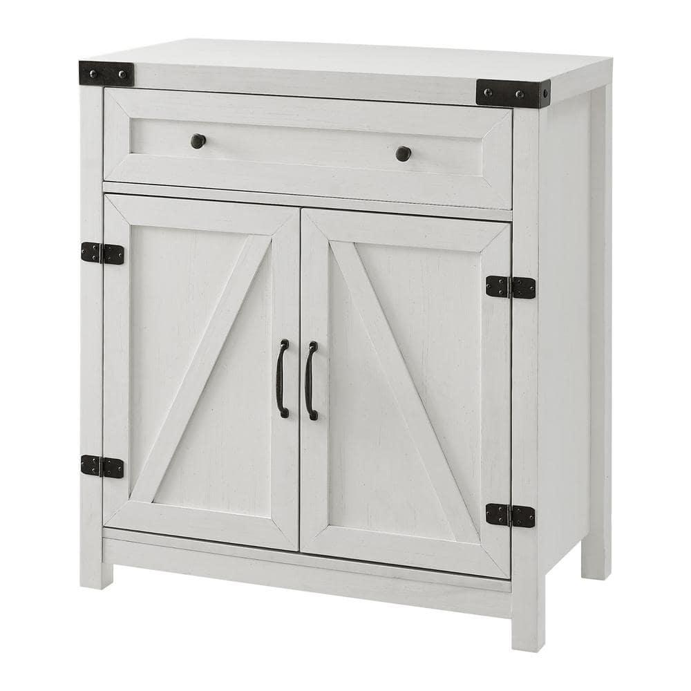 Walker Edison Modern Farmhouse 2 Barn Door Accent Cabinet, Brushed White