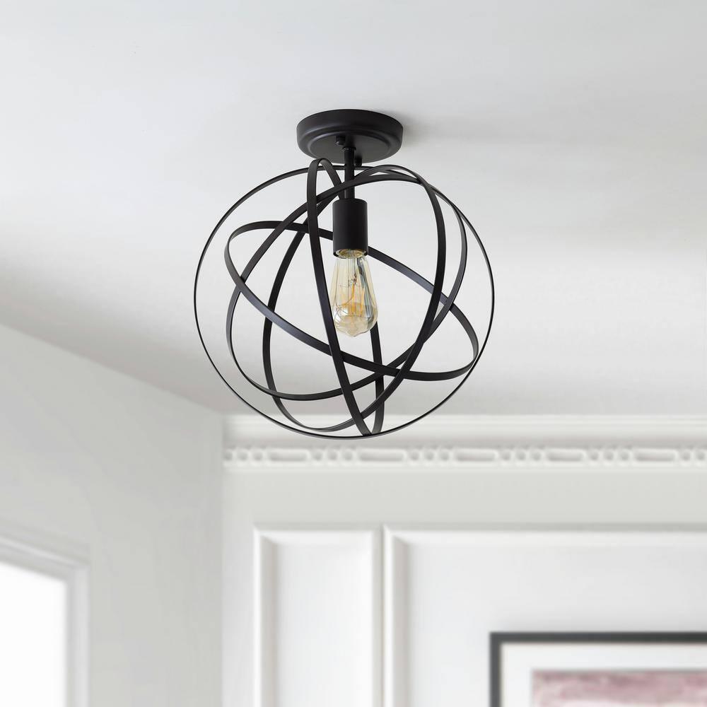 JONATHAN  Y Alma 13" Metal Orb Contemporary 1 -Light 13-in Polished Bronze Semi Flush Mount Light