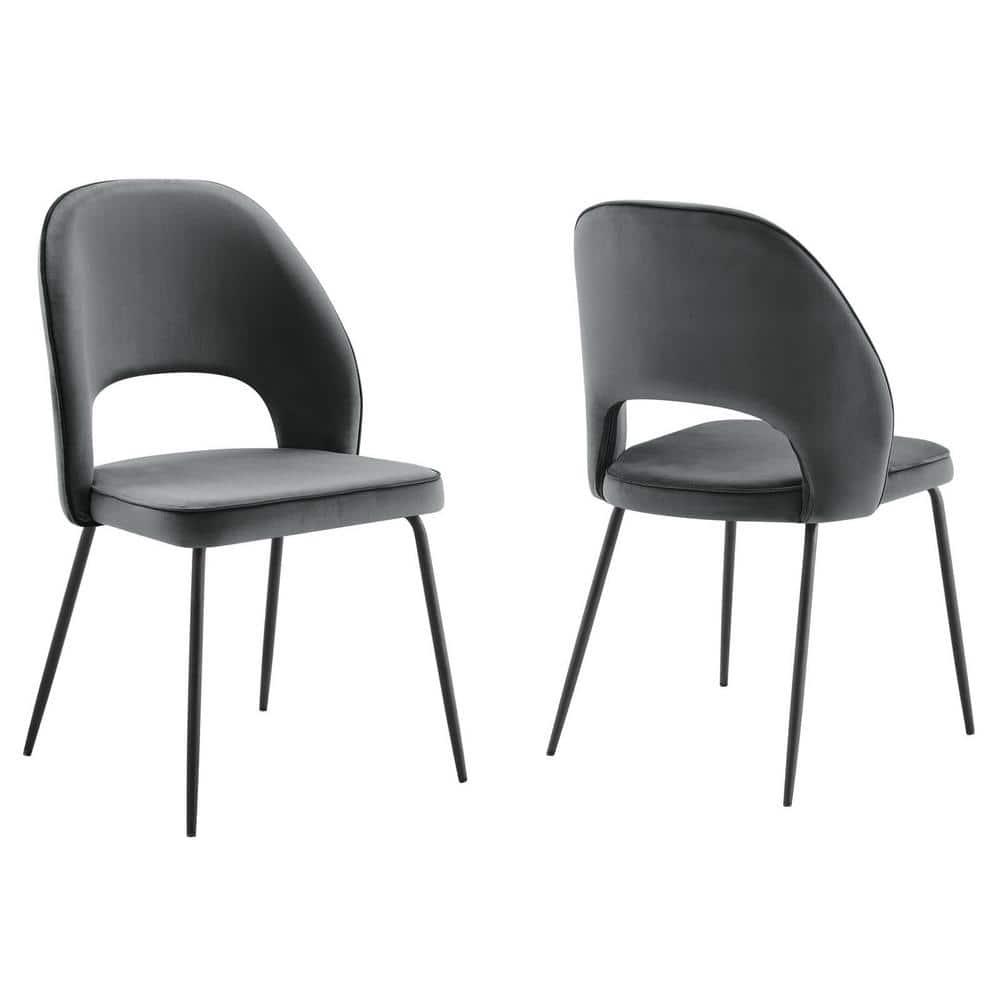 Modway Nico 18.5" Velvet Dining Chairs in Gray/Black (Set of 2)