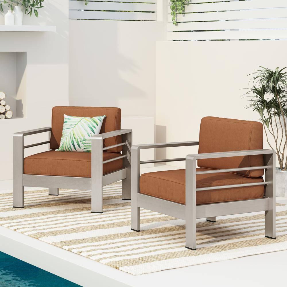 Christopher Knight Home 2pc Cape Coral Outdoor Club Chair with Cushion Silver/Orange