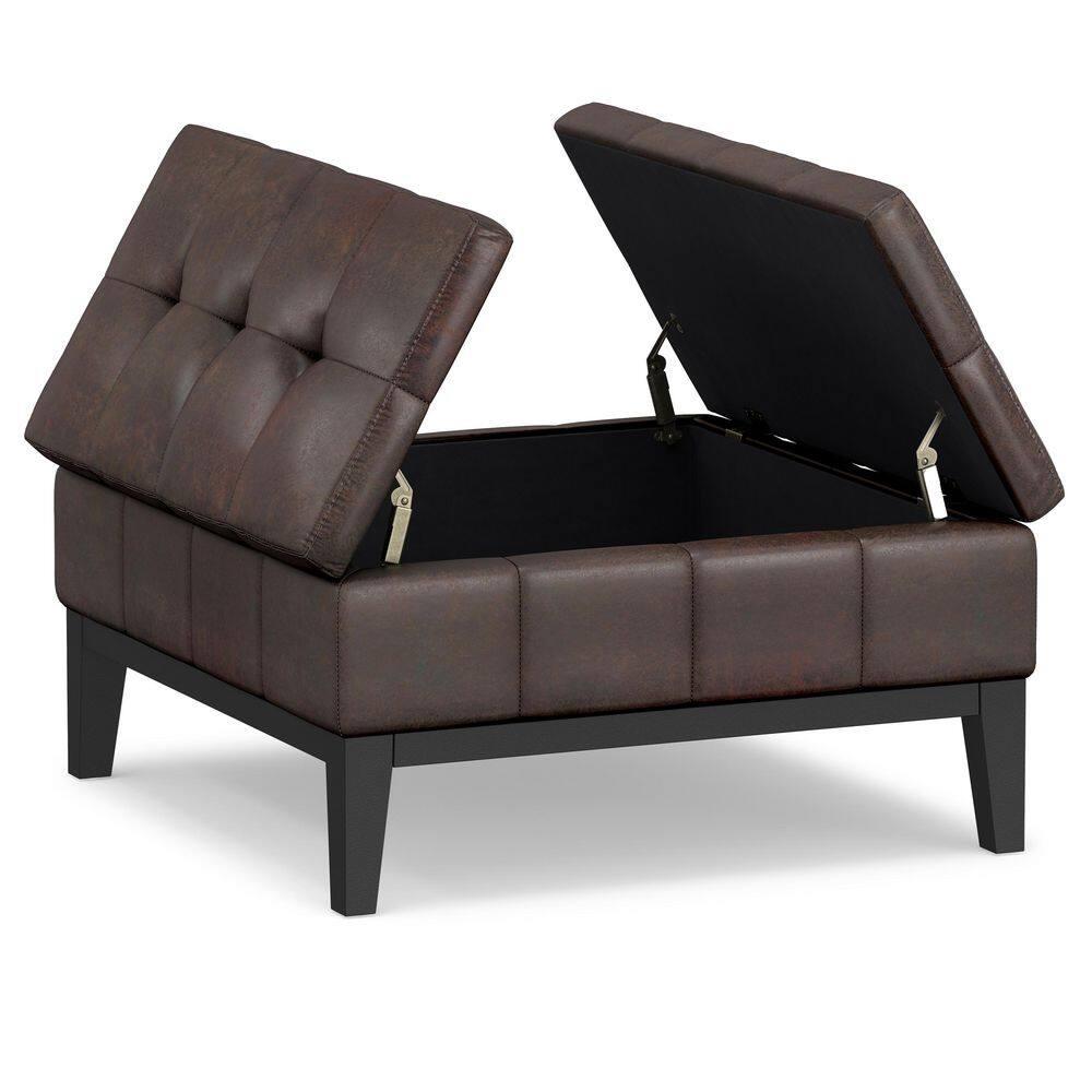 Simpli Home Dover 36"W Upholstered Square Coffee Table Storage Ottoman with Split Tufted Lift Top & Reviews | Wayfair