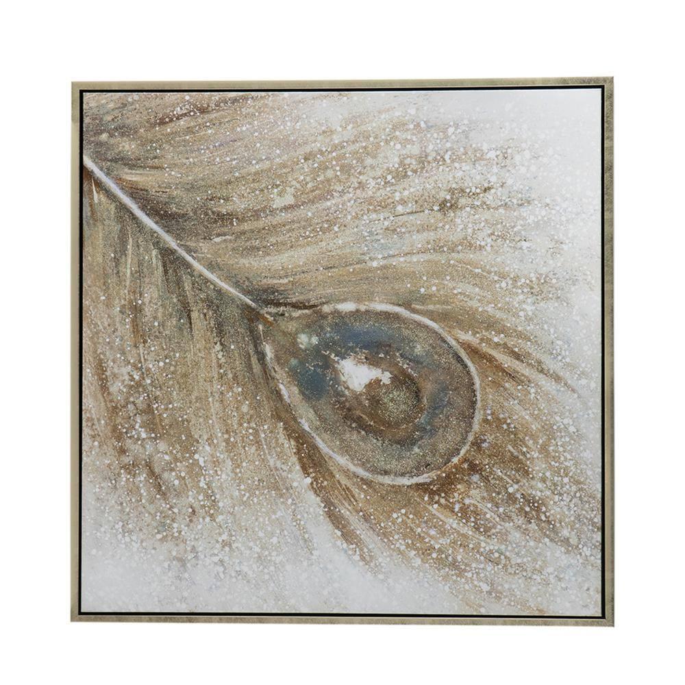 Benjara Peacock Feather Framed On Canvas Painting | Wayfair