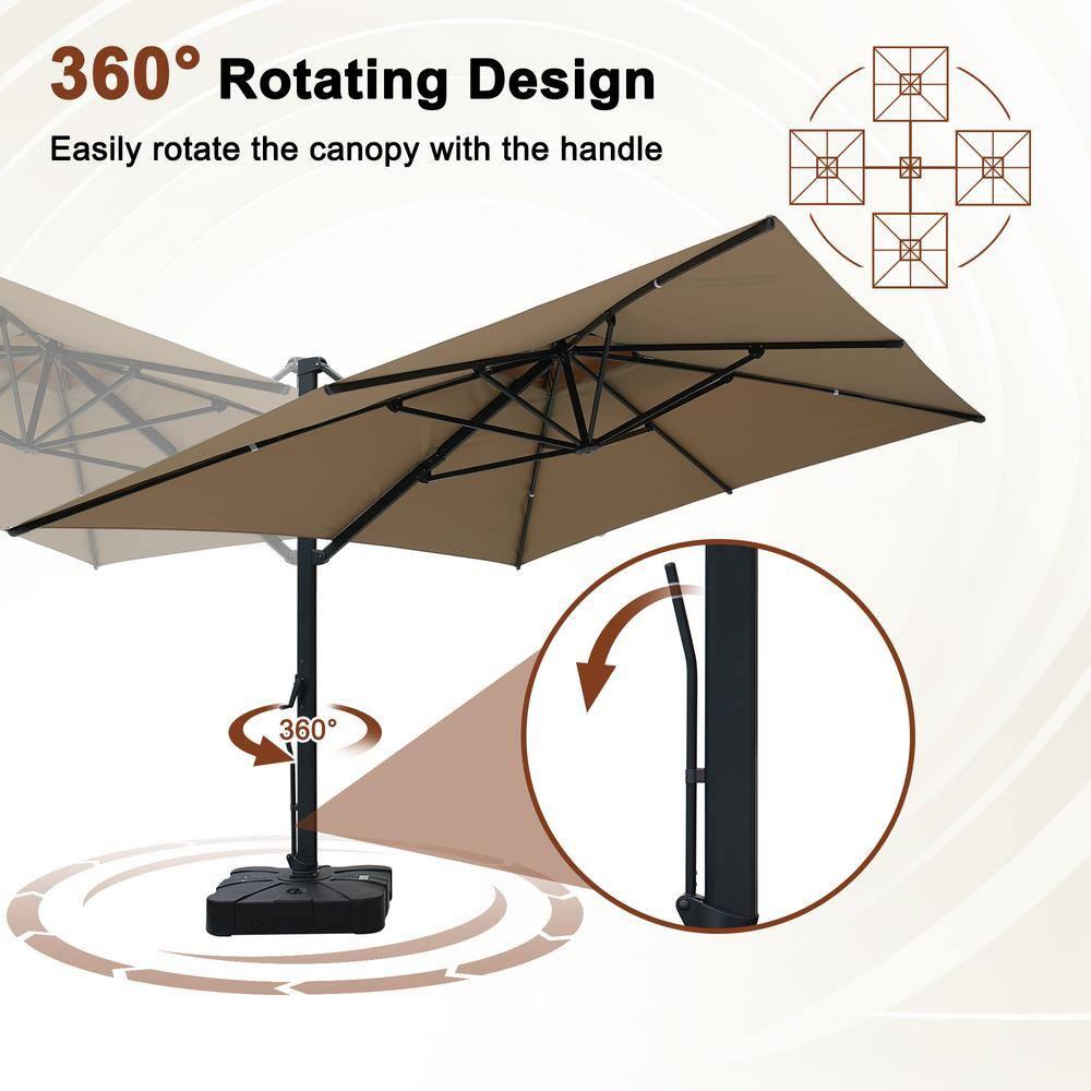 Mondawe 10x13FT Patio Umbrellas, Double Top Rectangle Cantilever Umbrella, Heavy Duty 360° Rotation Offset Outdoor Sun Shade Umbrella for Garden Deck Pool Backyard, Tan