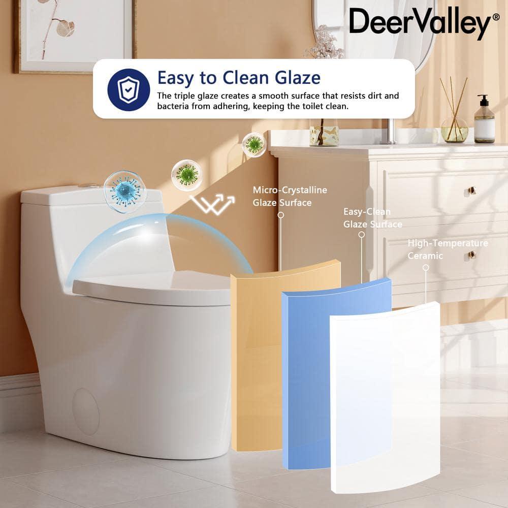 DeerValley Prism Dual-Flush Elongated One-Piece Toilet with Glazed Surface Lower Water Tank for Space Saving (Seat Included)