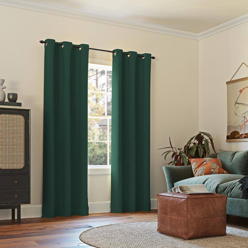 40"x95" Sun Zero Blackout Kenneth Energy Saving Grommet Curtain Panel Evergreen: Modern, Thermal Insulated, Noise Reduction