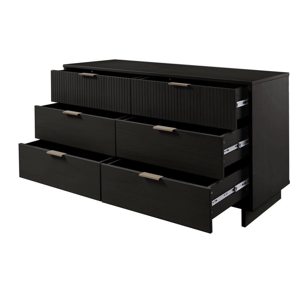 Granville Modern 6 Drawer Double Wide Dresser Black - Manhattan Comfort: Bedroom Storage, Soft Close
