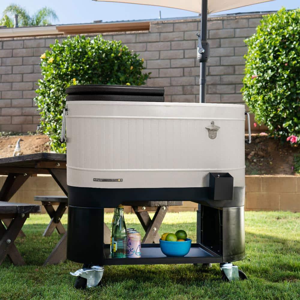 Permasteel 120-Qt Large Outdoor Cooler Cart on Wheels, Rolling Patio Cooler with Dividers for Separate Compartments