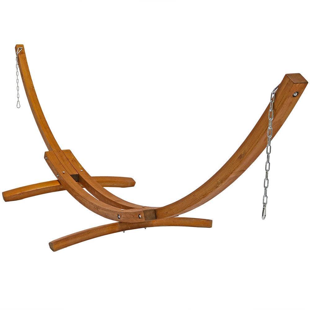 Sunnydaze Quilted Double Fabric 2-Person Hammock with Curved Arc Wood Stand - 400 lb Weight Capacity/13' Stand - Catalina Beach