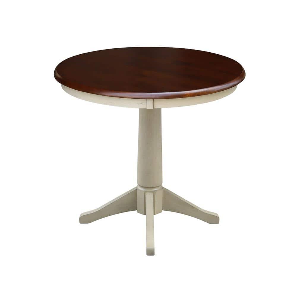 International Concepts 30" Round Top Pedestal Table-28.9" H, Antiqued Almond/Espresso