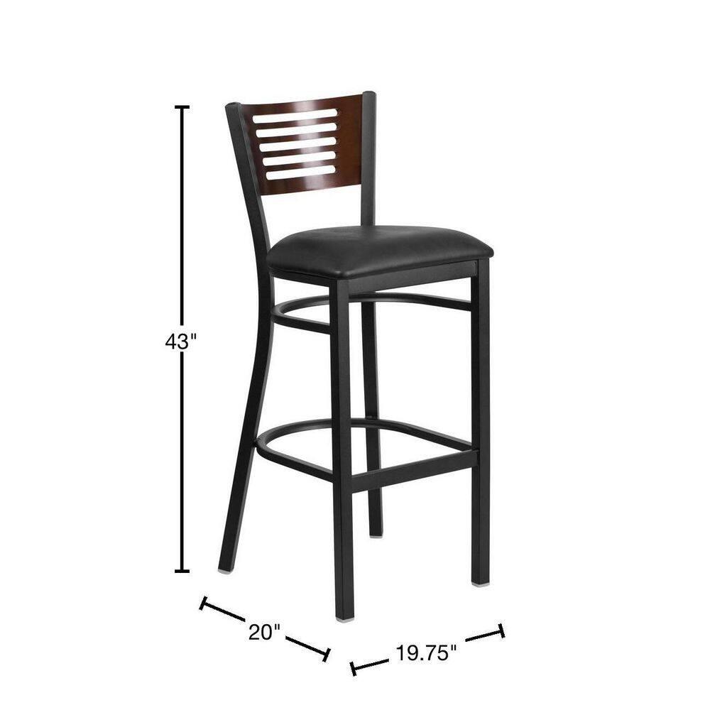 Flash Furniture HERCULES Series Black Slat Back Metal Restaurant Barstool - Walnut Wood Back, Black Vinyl Seat