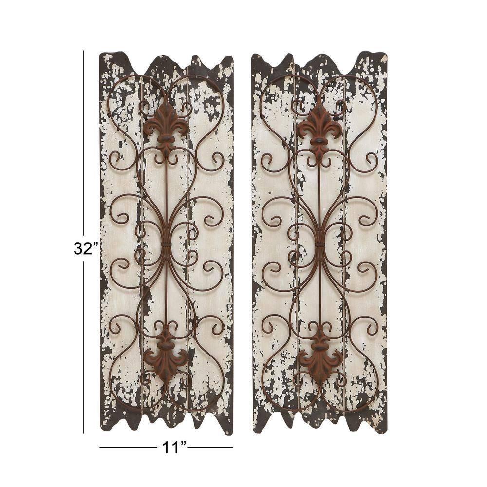 DecMode White Wood Arabesque Scroll Wall Decor (2 Count)