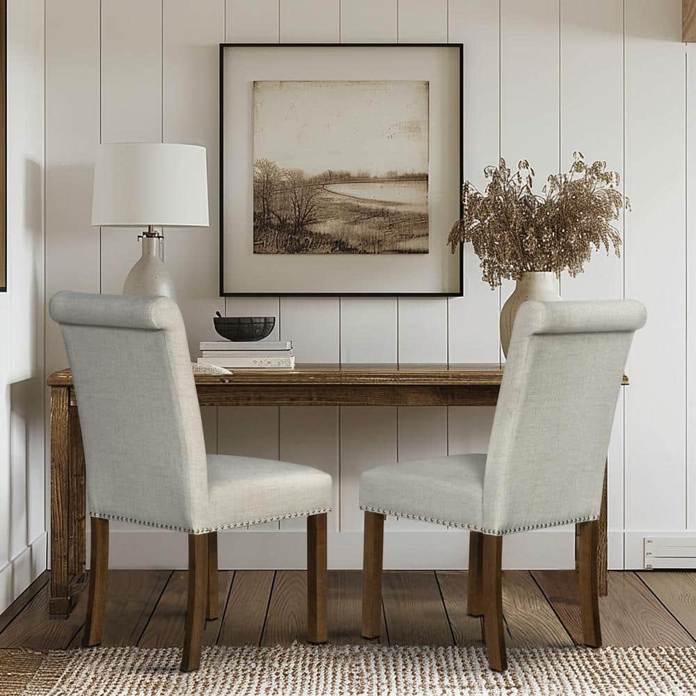 510 Design Aubrey Upholstered Dining Chairs with Silver Nailhead Trim - Set of 2 - Natural (Set of 2)