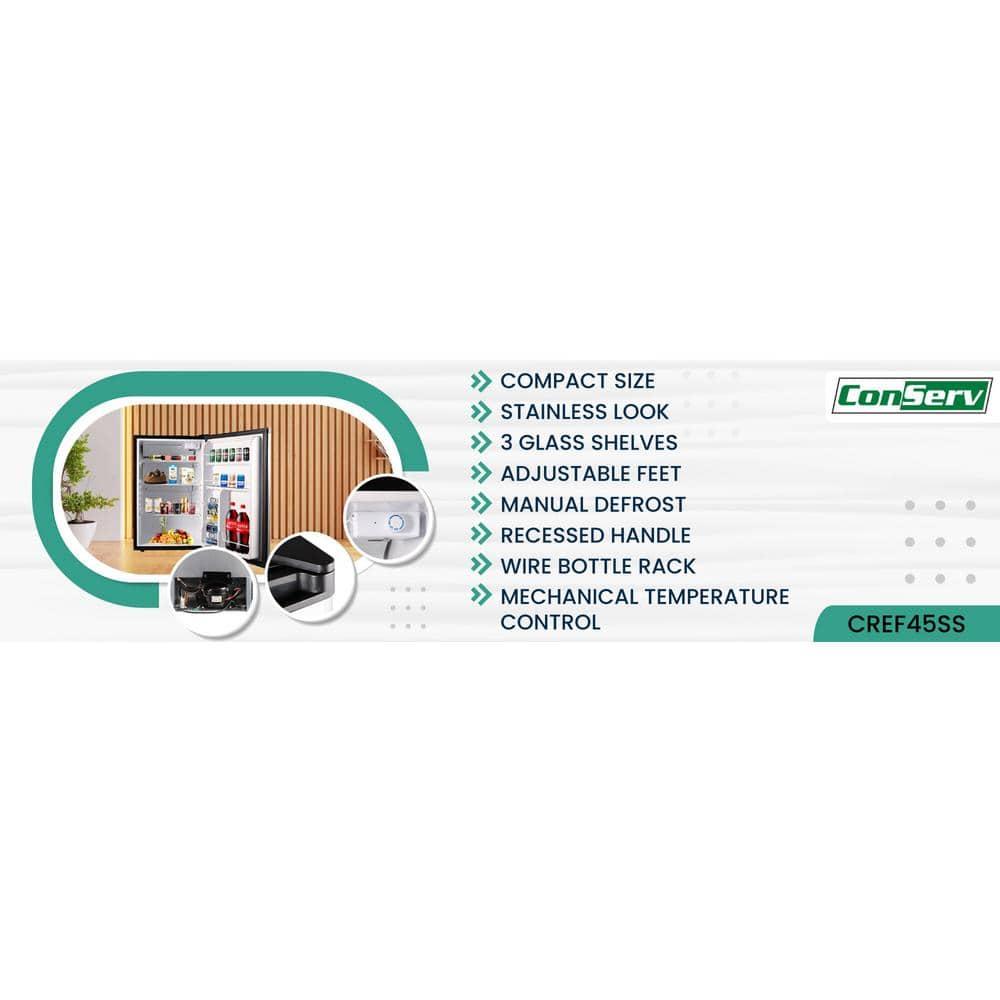 Equator Advanced Appliances Conserv 20in STAINLESS Compact Refrigerator 4.5cF Reversible Door 110V