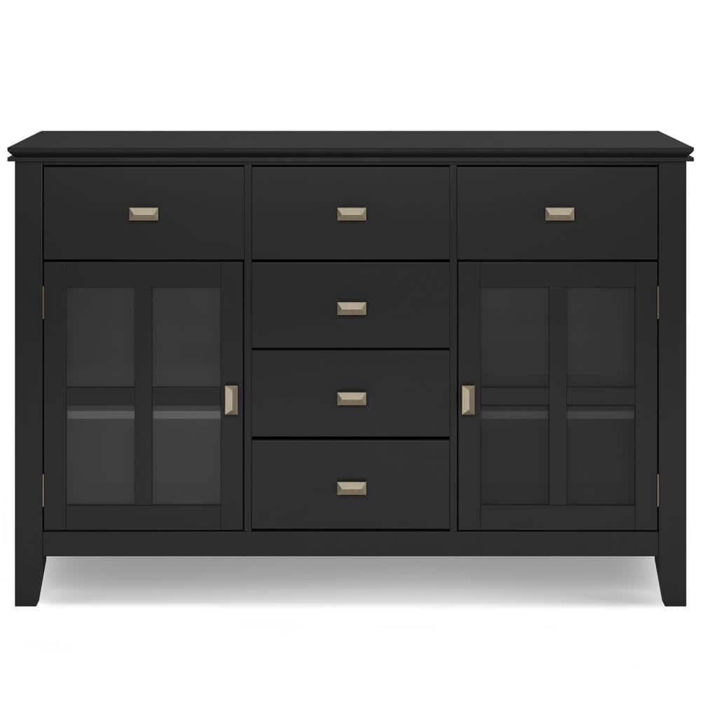 Simpli Home Artisan 54"W Solid Wood Sideboard Buffet with Tempered Glass Doors and 6 Drawers