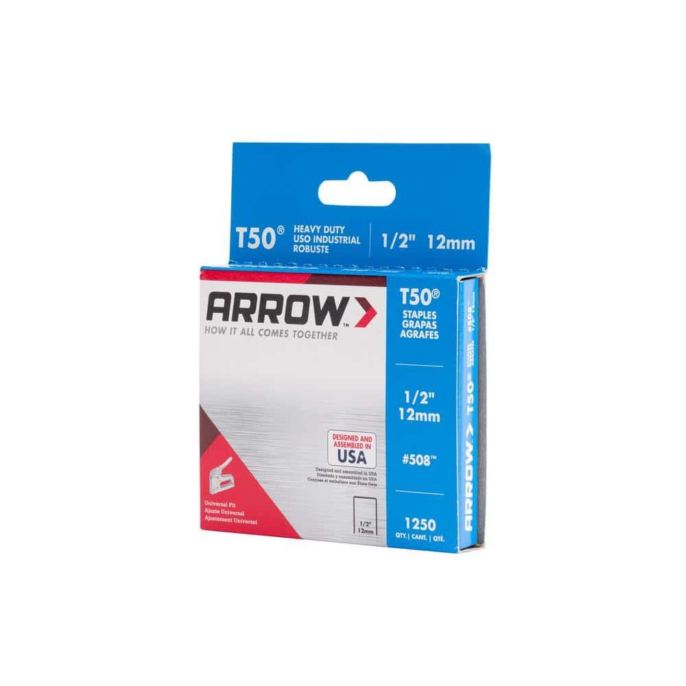 Arrow 508 Heavy Duty T50 1/2" Leg Length, 3/8" Crown, Staples, Heavy Duty, for General Repairs, DIY, Home Improvement, New