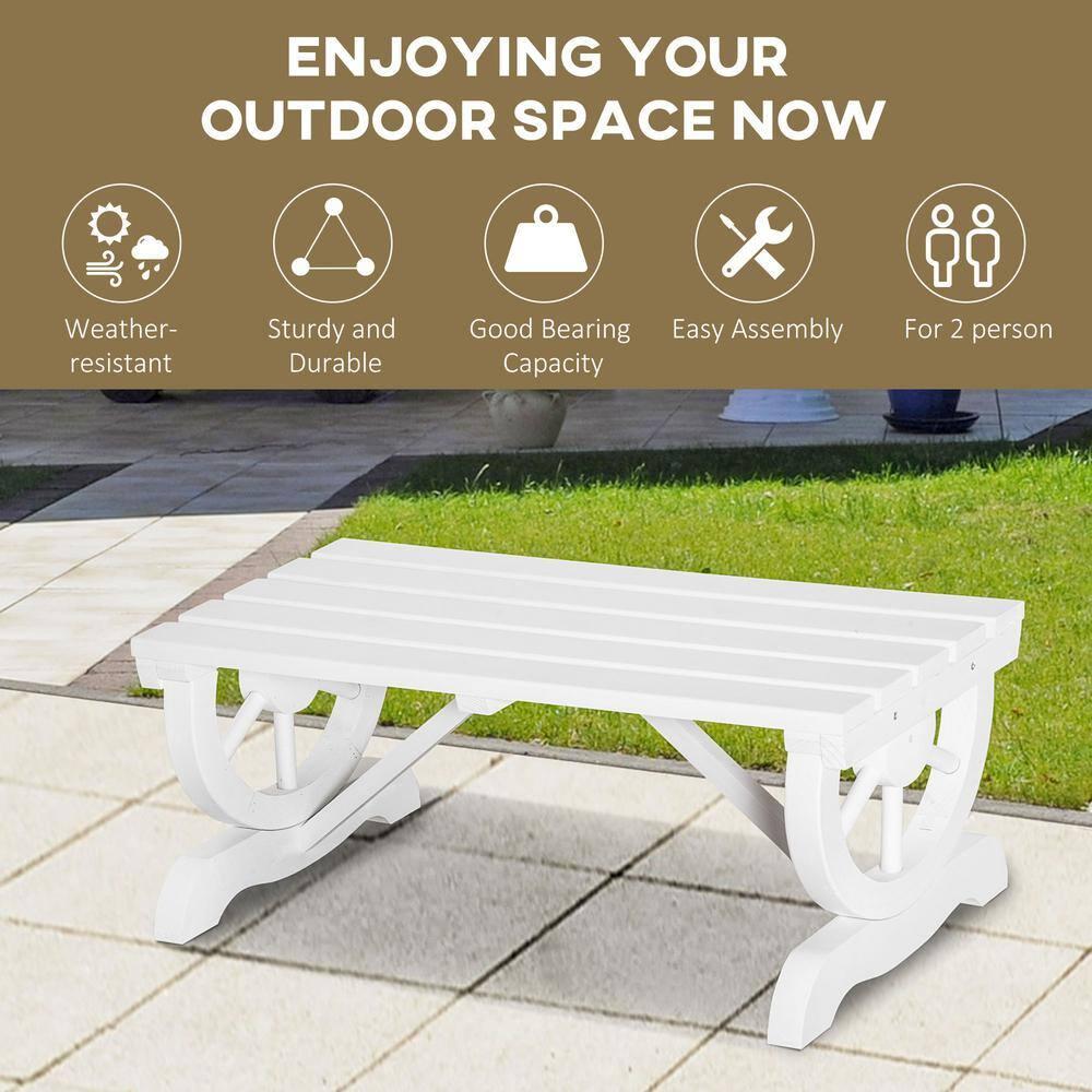 Outsunny 2-Person Wooden Garden Bench, Outdoor Wagon Wheel Porch Bench for Backyard Garden, Support 550 LBS, Rustic Country Style, White