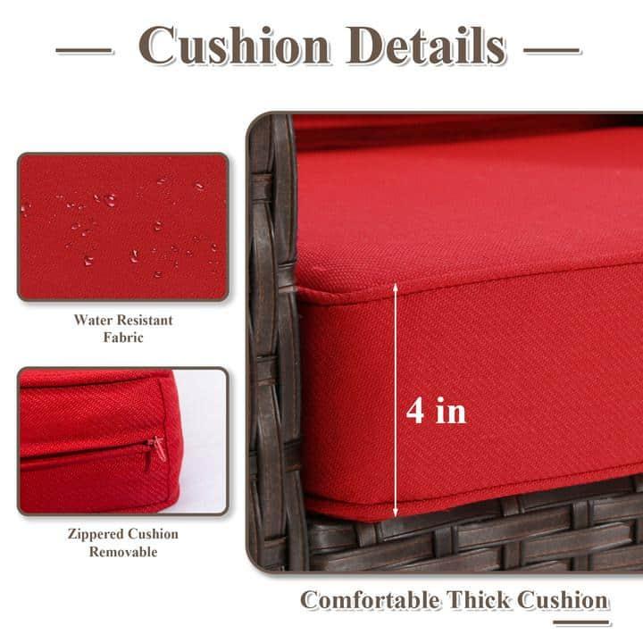 MeetLeisure 4 Pieces Outdoor Patio Furniture Set，Including 2 Swivel Rocking Chairs with 2 Ottomans,Red