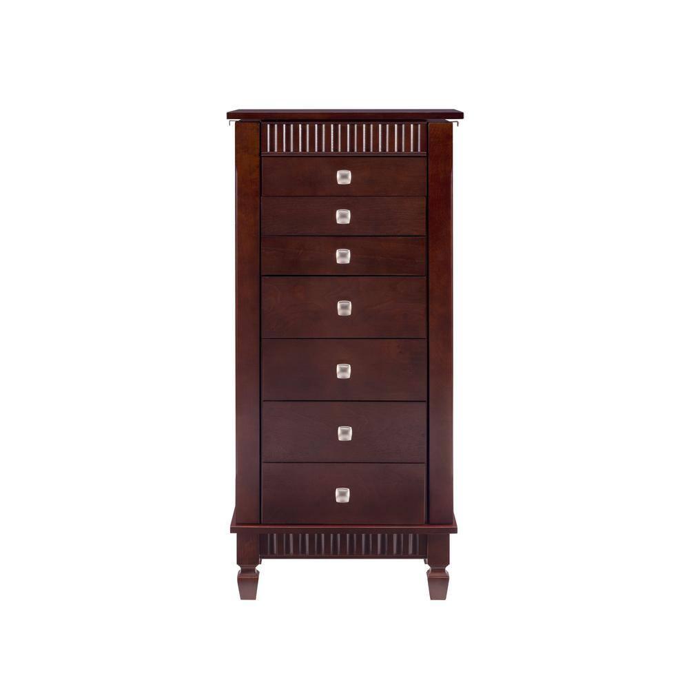Linon Joslyn Contemporary Wood Jewelry Armoire in Merlot Brown