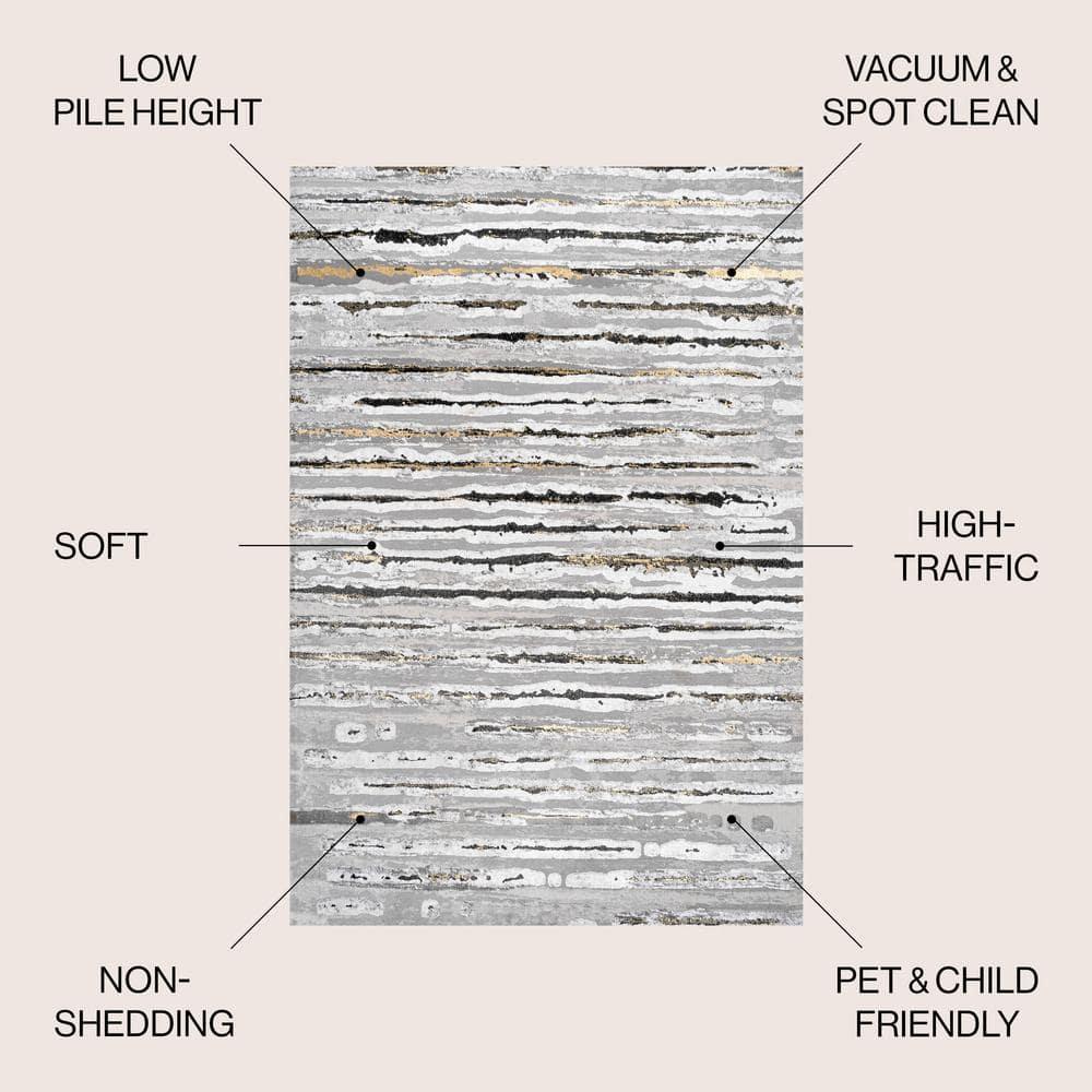 8'x10' Batten Modern Stripe Area Rug, Gray/Black - JONATHAN Y