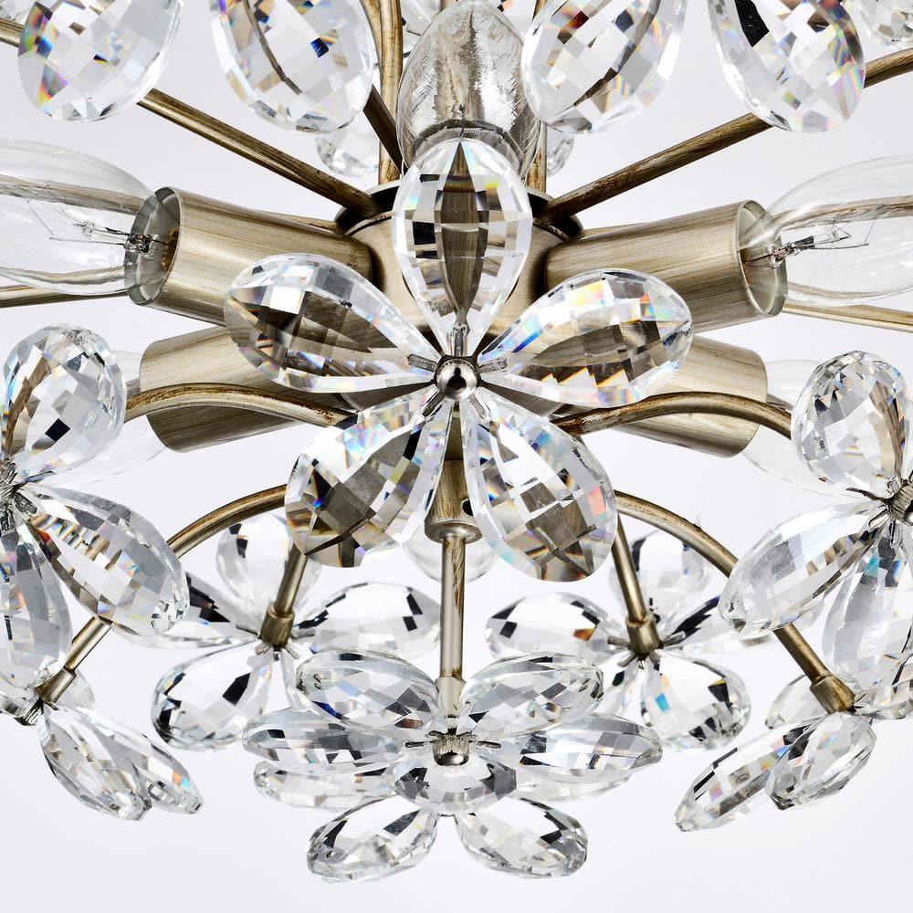 The Lighting Shop Rosa 6-Light Brushed Silver-ish Champagne Electric Flower Crystal Chandelier