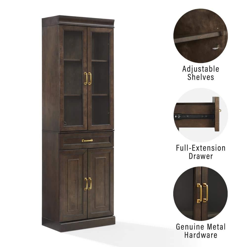 Crosley 78" Stanton Glass Door Kitchen Storage Pantry Cabinet Coffee: Traditional Style, Adjustable Shelves