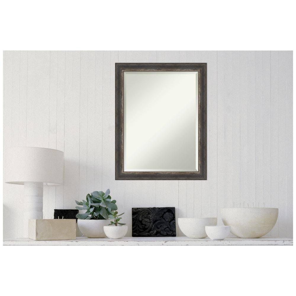 22" x 28" Bark Rustic Framed Bathroom Vanity Wall Mirror Charcoal - Amanti Art: Beveled, Polystyrene Frame, Wall Mounted