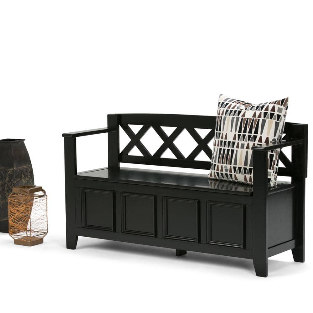 Simpli Home Amherst 48"W Solid Wood Entryway Storage Bench with Lift-Top Lid and Dual Compartments