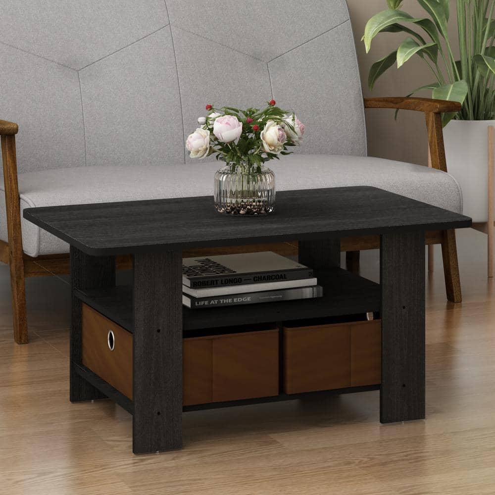 11158AM-MBR Andrey Coffee Table with Bin Drawer, Americano & Medium Brown