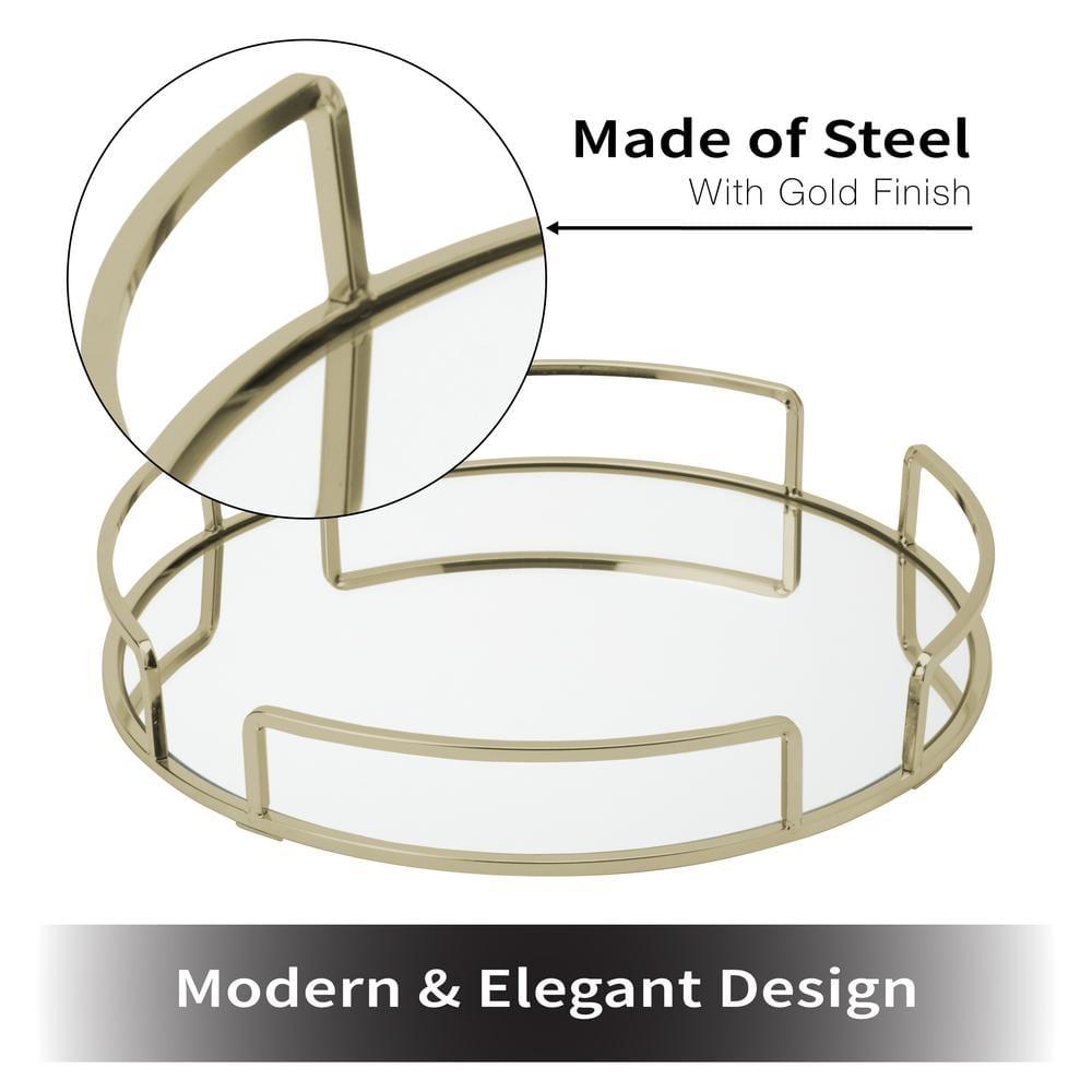 Home Details Modern Round Mirror Vanity Tray in Satin Gold