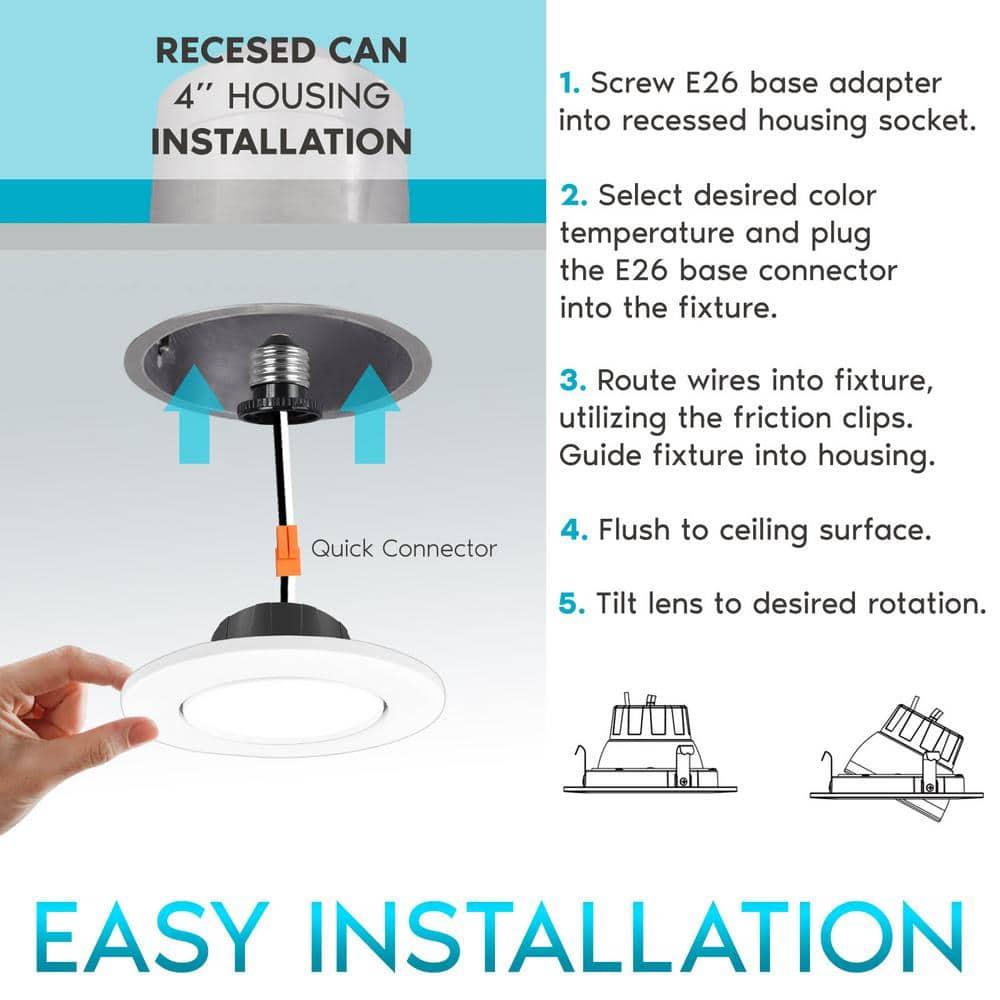 Luxrite 4" Selectable CCT Remodel IC Gimbal LED Retrofit Recessed Lighting Kit LR23233-12PK
