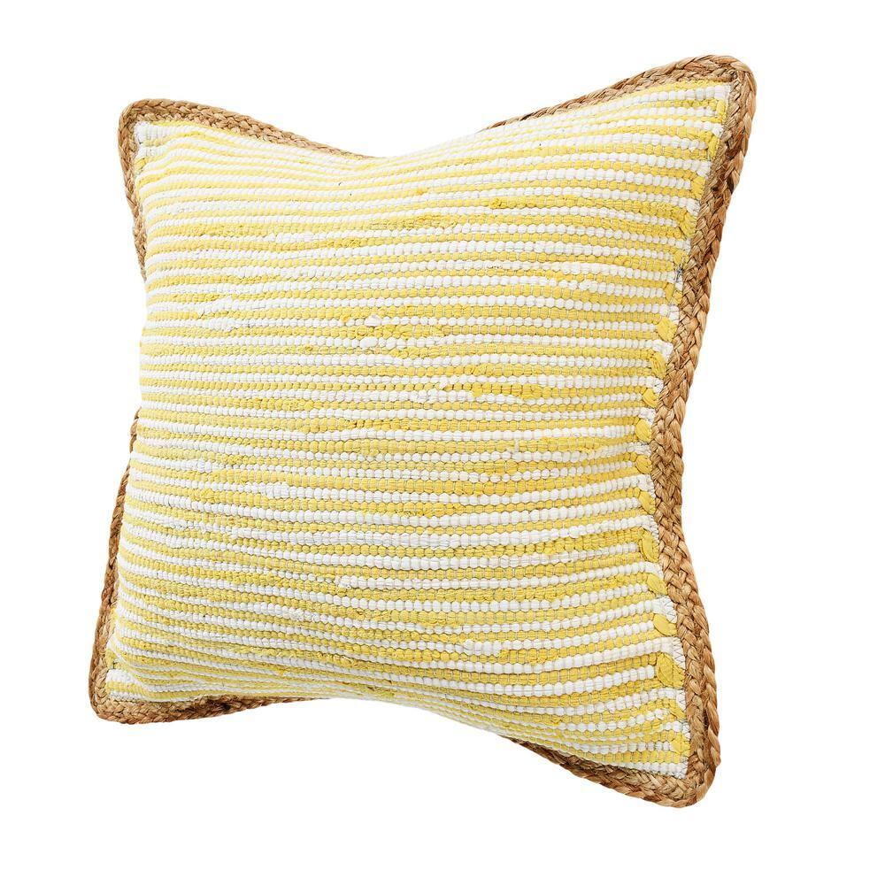 Ox Bay Ringo 20" x 20" Golden Yellow/White Jute Bordered Striped Cotton Adult Decorative Throw Pillow