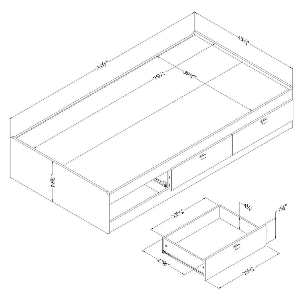 South Shore Spark Twin Drawers Sleigh Bed