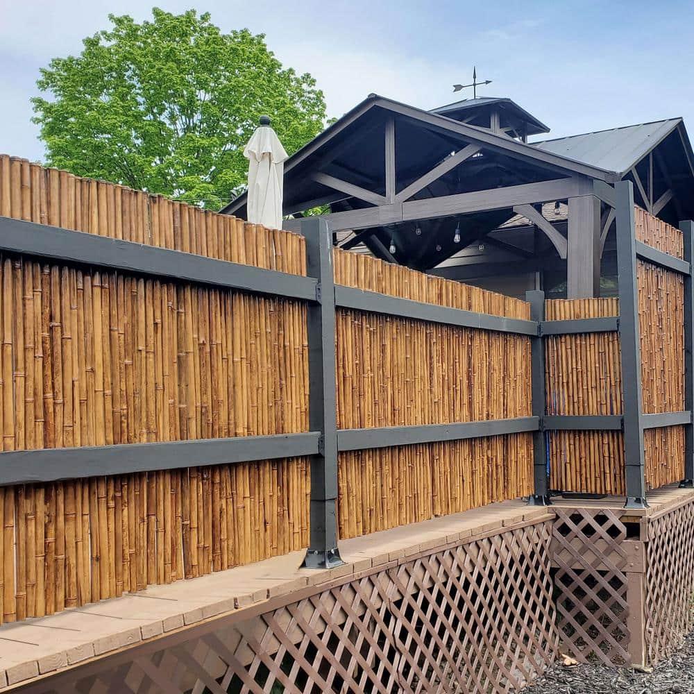 Backyard X-Scapes Bamboo Fencing Decorative Rolled Wood Fence Panel Caramel Brown 6ftHx8ftL