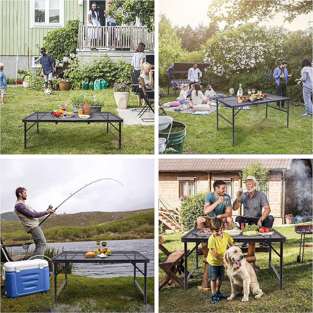 Nice C Table for Grill, Outdoor Table, Camping Table, Outdoor Cooking Table, Picnic Tables, Card Table Adjustable Height, Mesh Bag, Carry Handle (47.3” x 23.7“ x 14.7”/24.2“ Black)