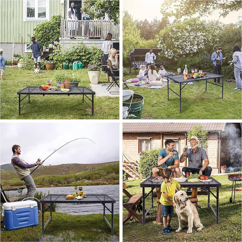 Nice C Table for Grill, Outdoor Table, Camping Table, Outdoor Cooking Table, Picnic Tables, Card Table Adjustable Height, Mesh Bag, Carry Handle (47.3” x 23.7“ x 14.7”/24.2“ Black)