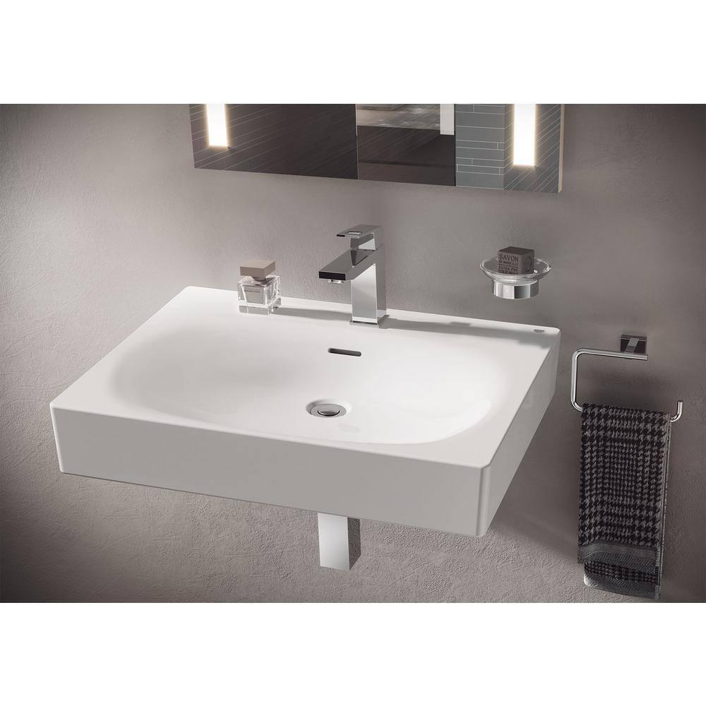 Eurocube® Alpine White Rectangular Wall Mount Bathroom Sink with Overflow
