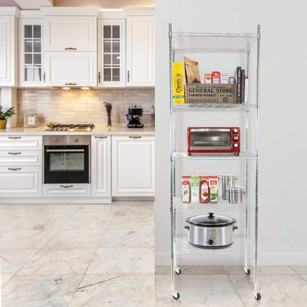 Mount-it Mount-It! Height Adjustable 5 Tier Wire Shelving with Rolling Wheels | Closet Metal Racks Shelves