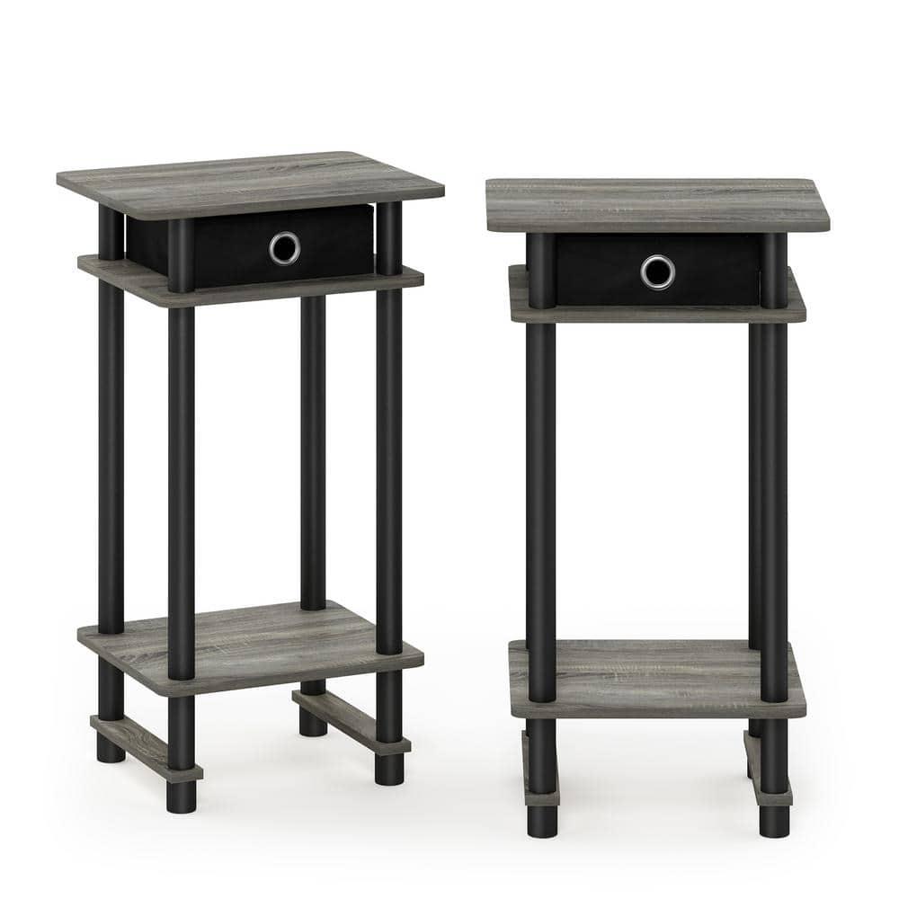 Furinno 2-17017 Turn-N-Tube Tall End Table with Bin, French Oak Grey/Black/Black, Set of 2