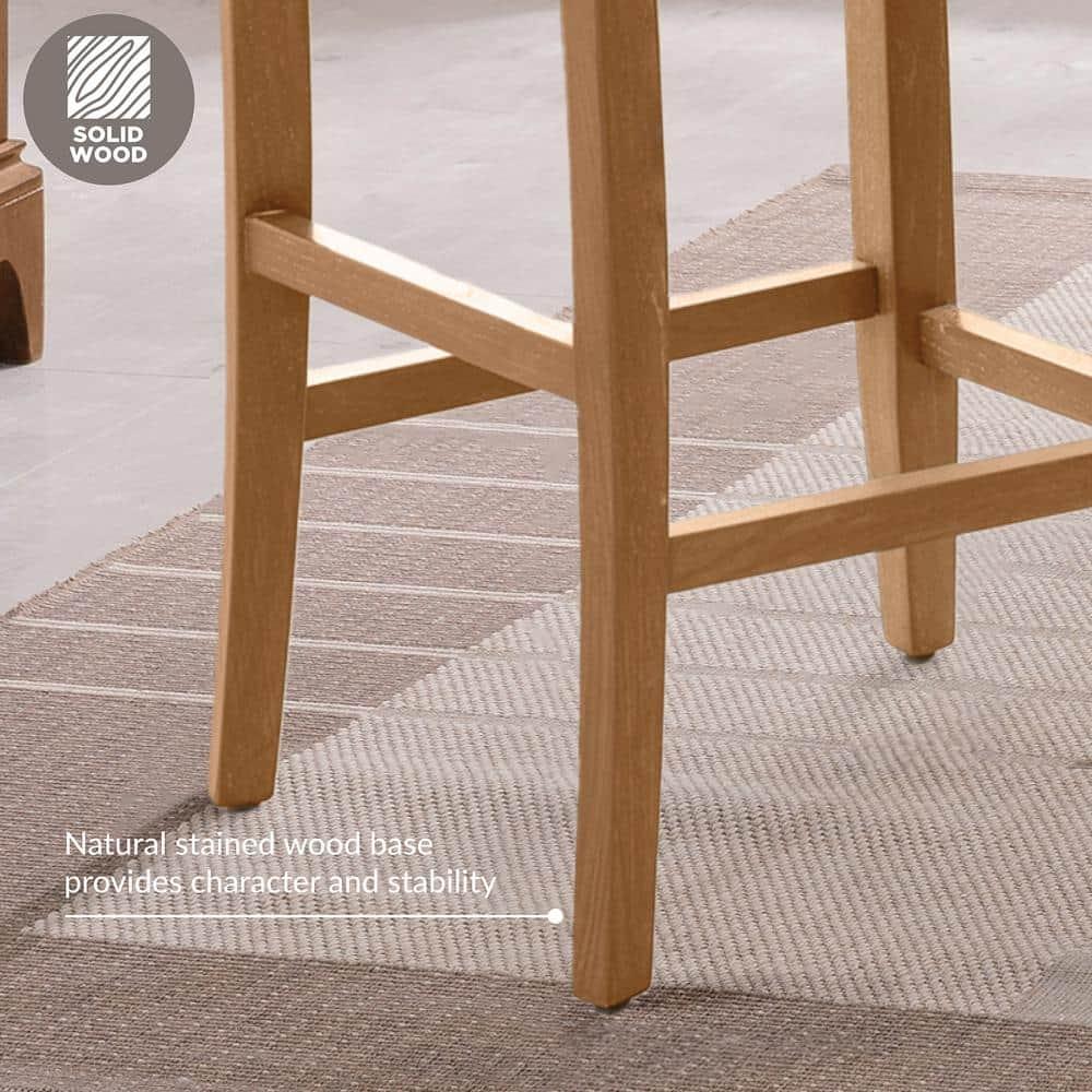 Brax Bar Height 28-inches Stool Natural White Sand, with Upholstered Back and Wood Base - 2-Pack