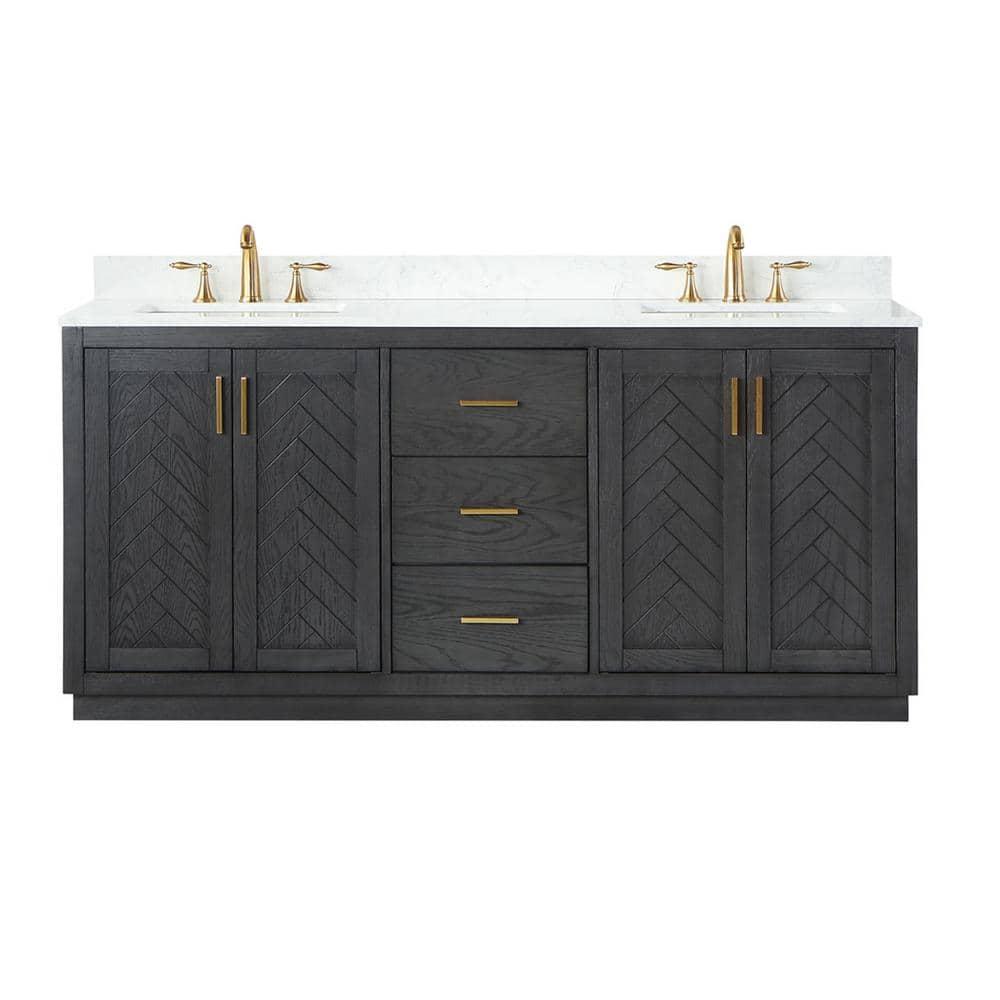 Gazsi 72" Double Bathroom Vanity Set in Brown Oak without Mirror