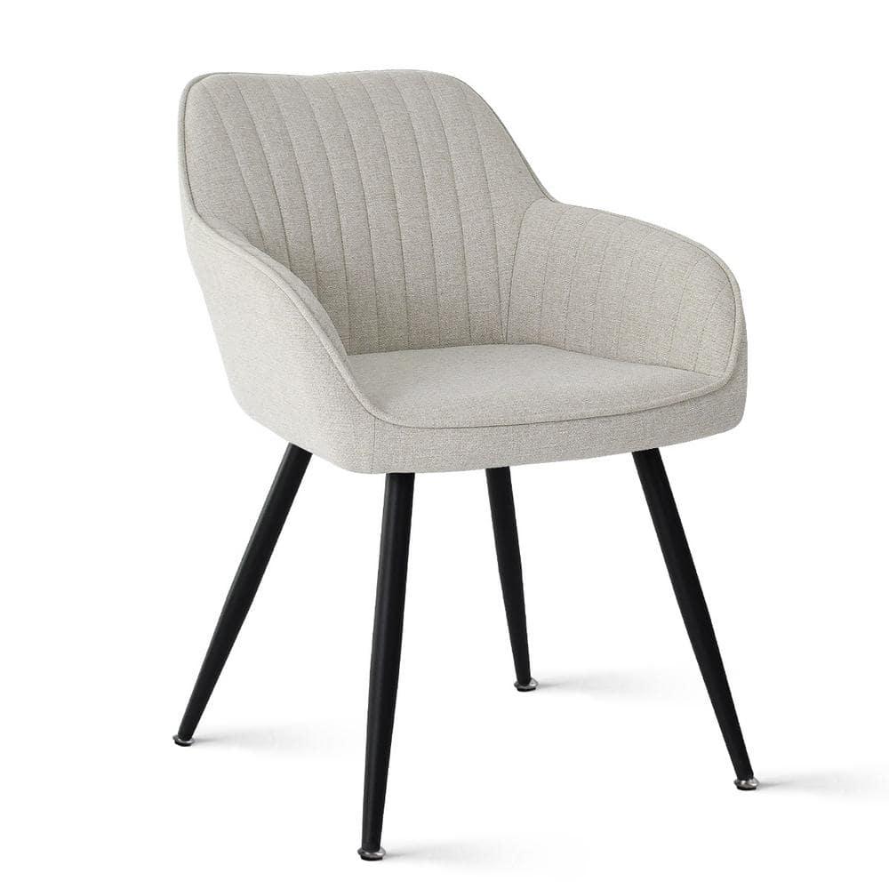 Boston Fabric Dining Chairs Set Of 2,Durable Beige Upholstered Armrest Dining Chairs,Dining Chairs with Backrest and Metal Legs-Maison Boucle