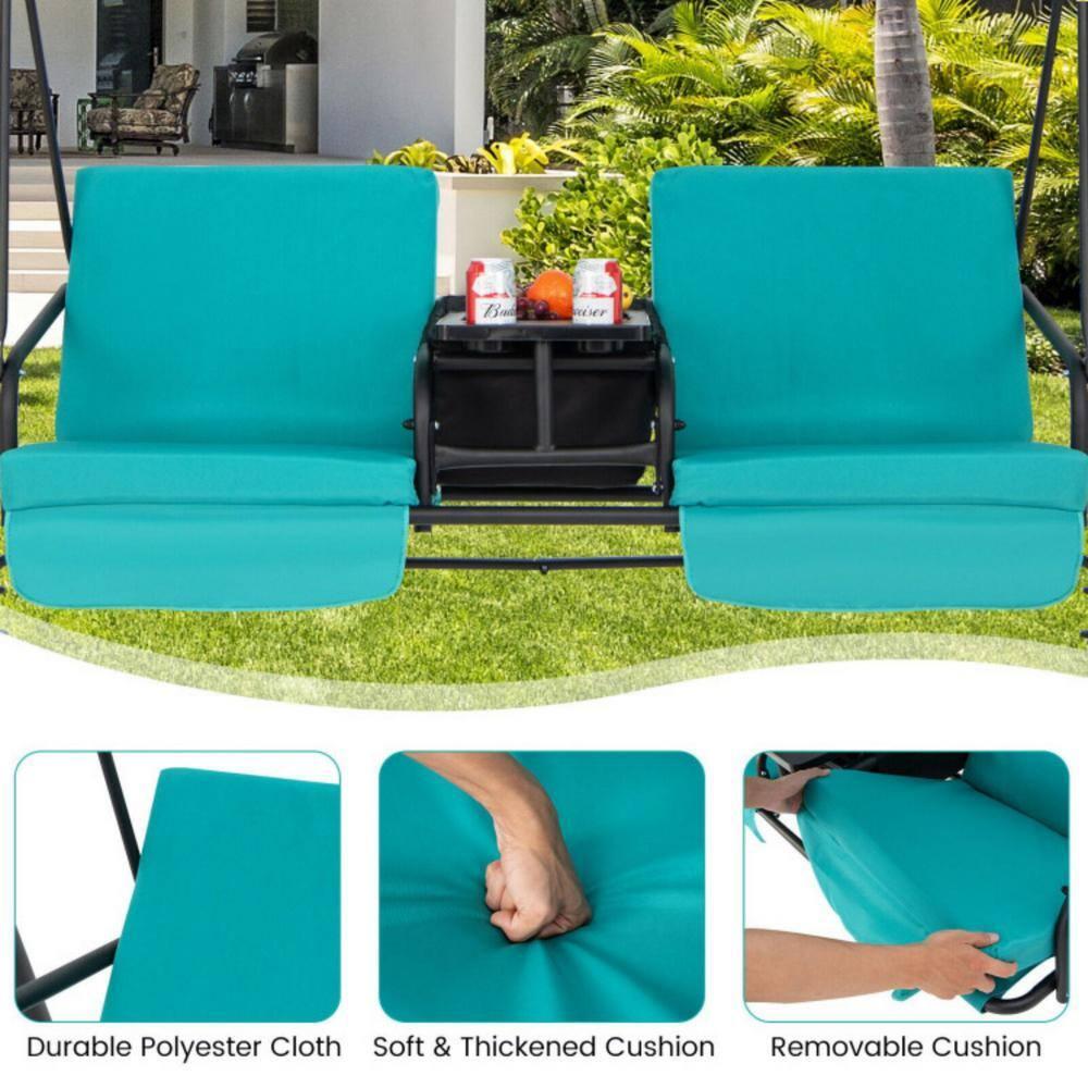 Resenkos Porch Swing, Porch Swing Chair with Adjustable Canopy-Turquoise, Hanging Outdoor Porch Swings for Garden, Backyard