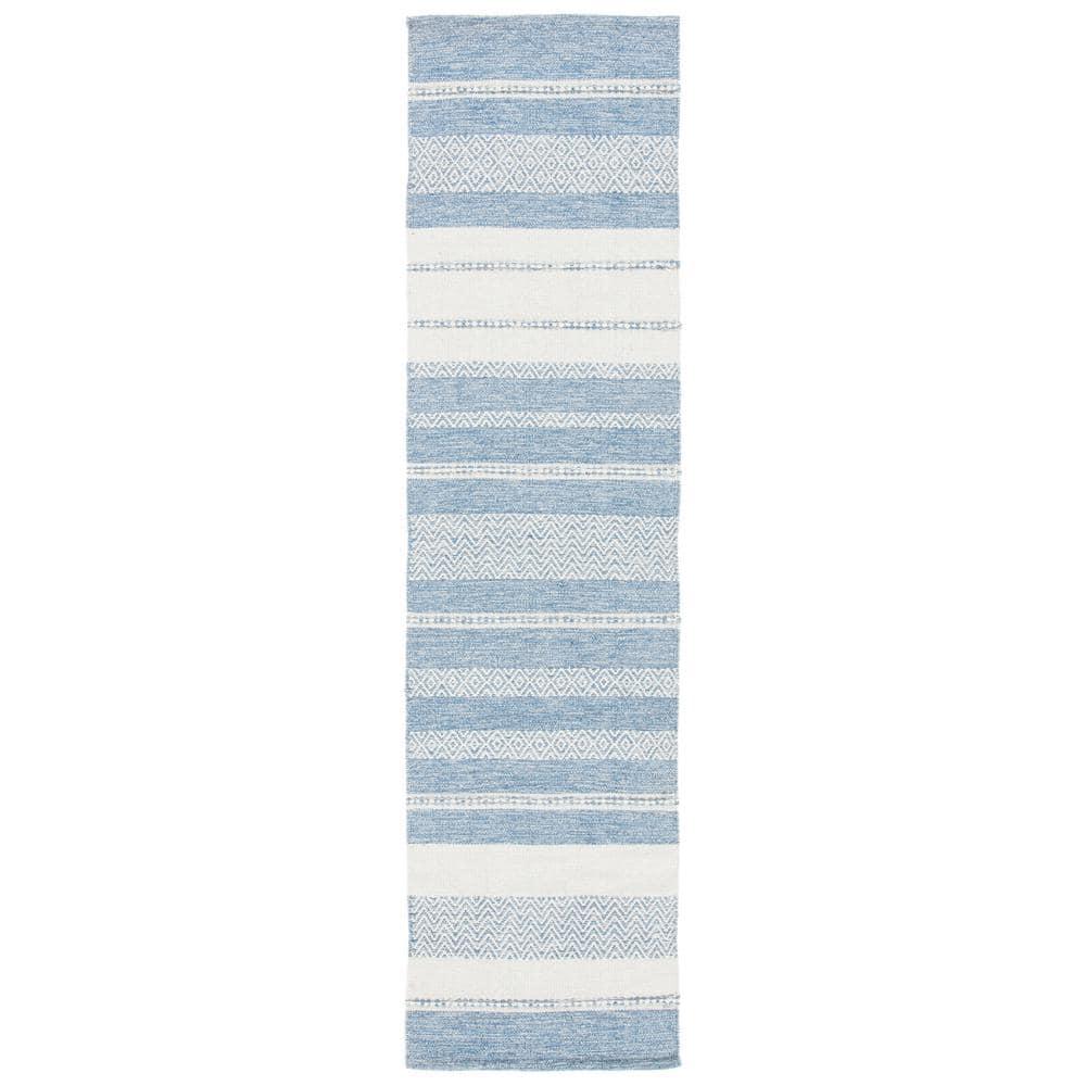 Striped Kilim STK503 Hand Woven Runner Rug - Ivory/Blue - 2'3"x9' - Safavieh.